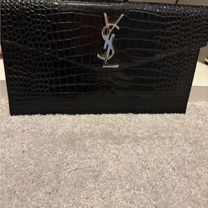 YSL Black Croc Embossed Clutch